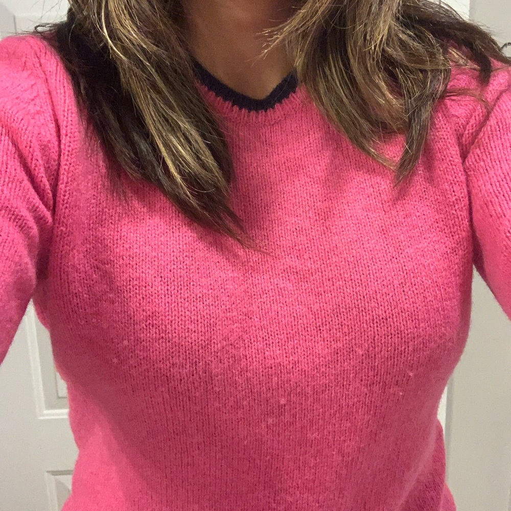 C Wonder Hot Pink Fuchsia Wool Sweater Elbow Patches Size Medium